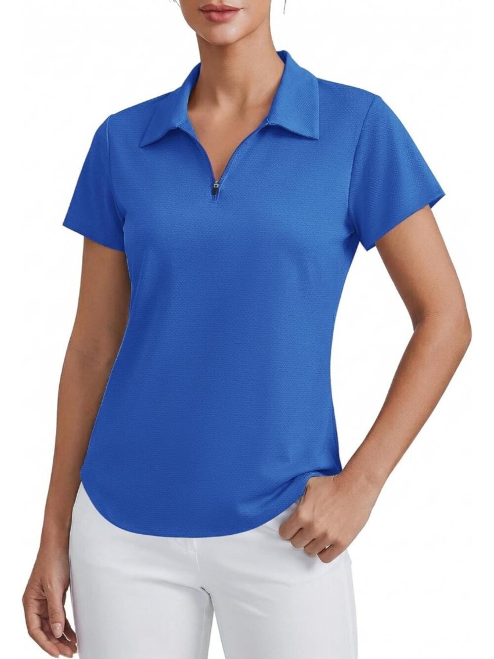 Womens  Royal Blue  Golf Shirt Short Sleeve UPF 50+ Tennis Polo 1/4 Zip Quick Dr